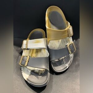 Birkenstock Marbled Gold and Gray Sandals